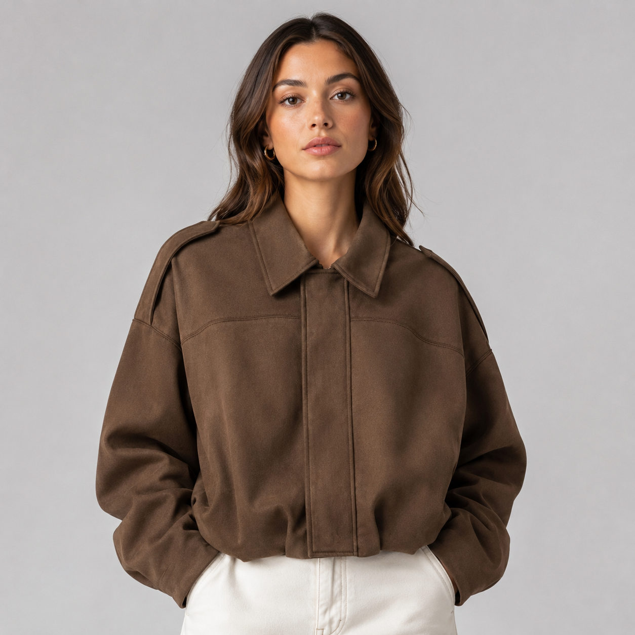 Montarello Women's Faux Suede Bomber Jacket with Collar