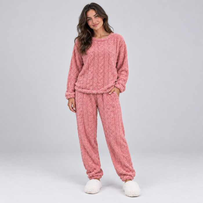Montarello Women's Pyjama Set Thermal Fleece Cable Texture