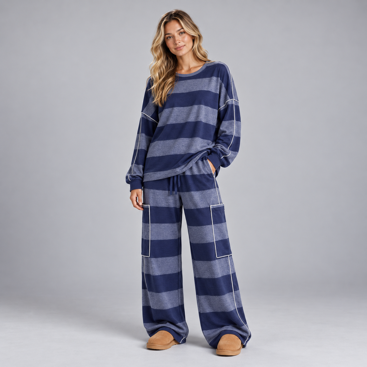 Montarello Women's Co-Ord Set Striped Oversized Sweatshirt