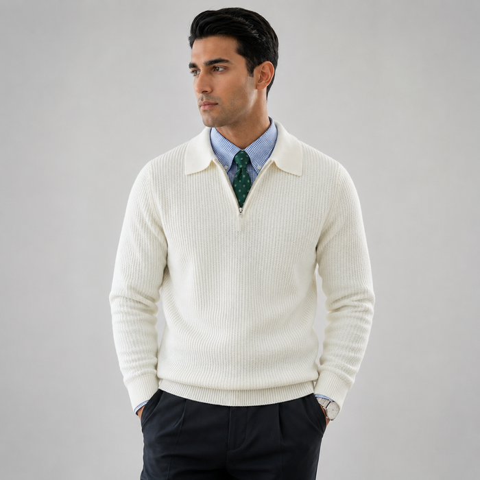 Montarello Men's Quarter Zip Jumper Waffle Knit
