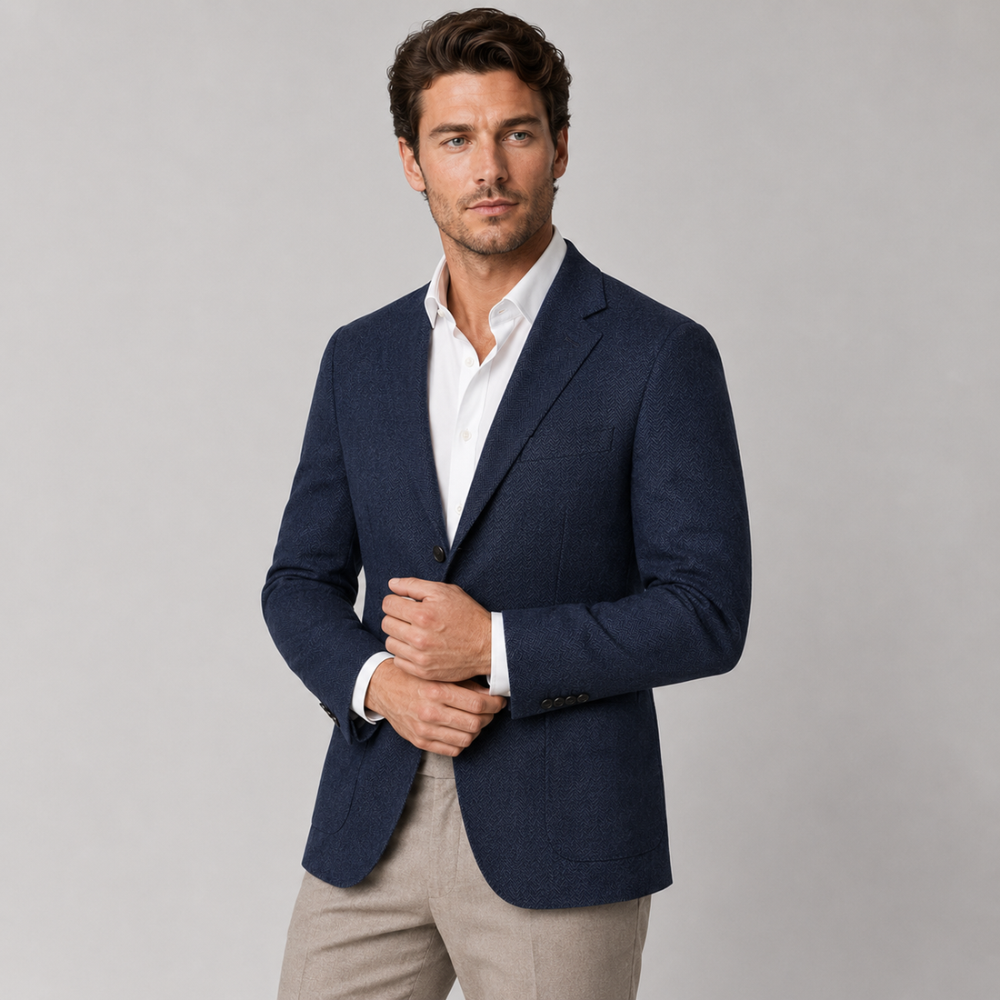 Montarello Men's Blazer Herringbone Tailored Jacket