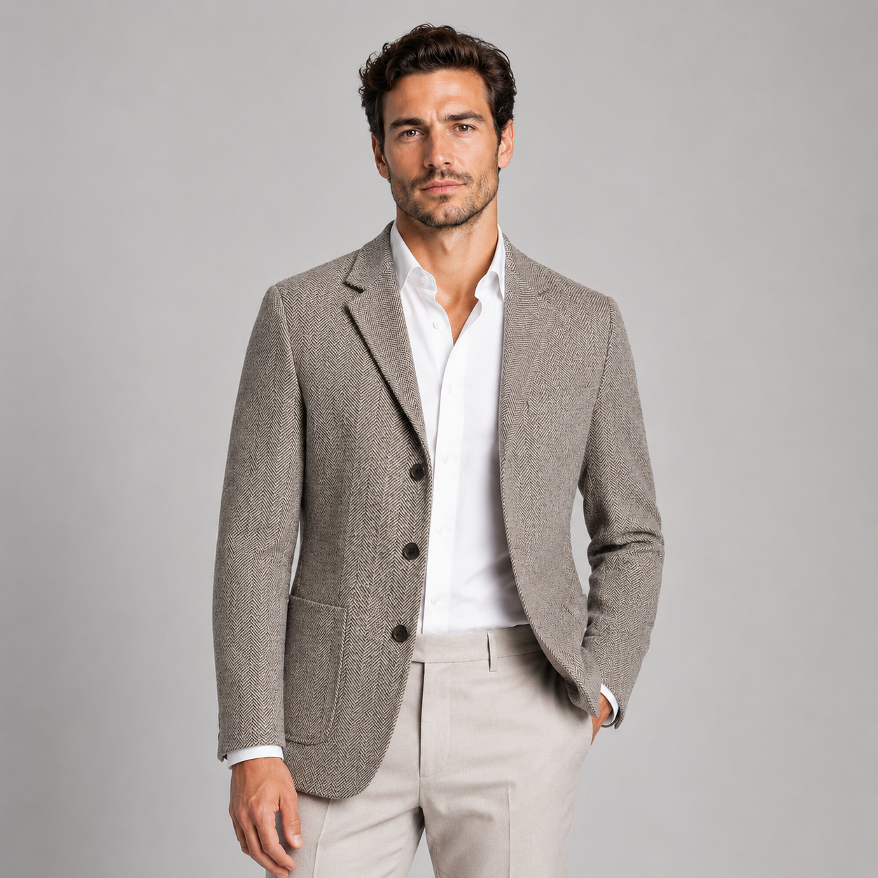 Montarello Men's Blazer Herringbone Tailored Jacket
