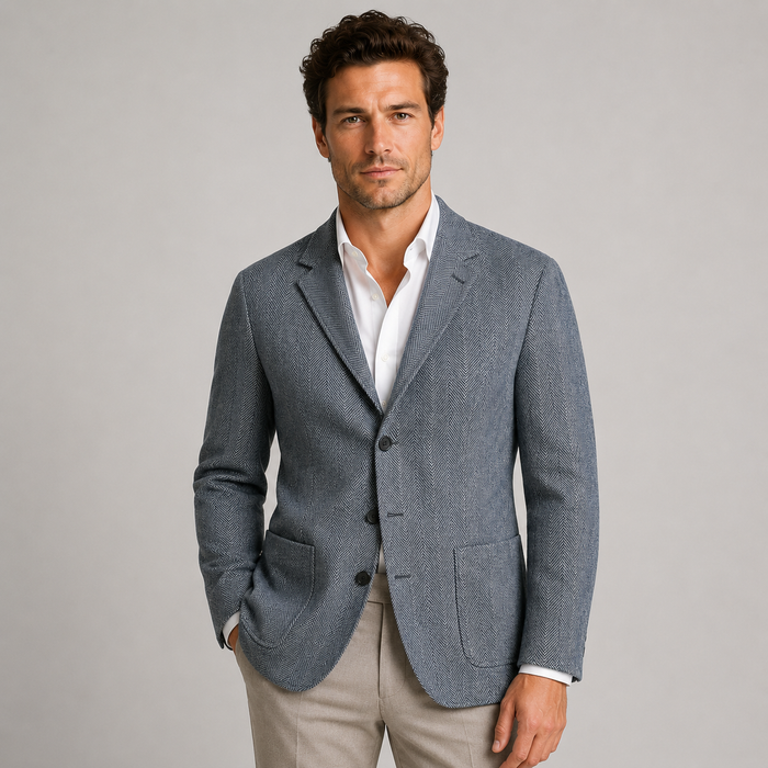 Montarello Men's Blazer Herringbone Tailored Jacket