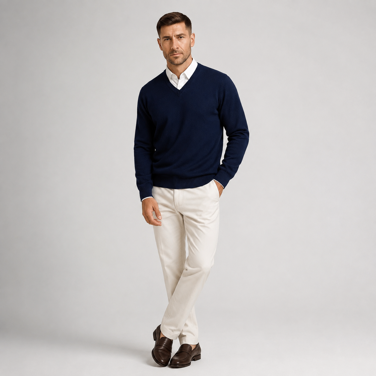 Montarello Men's Jumper Pullover V-Neck Slim Fit