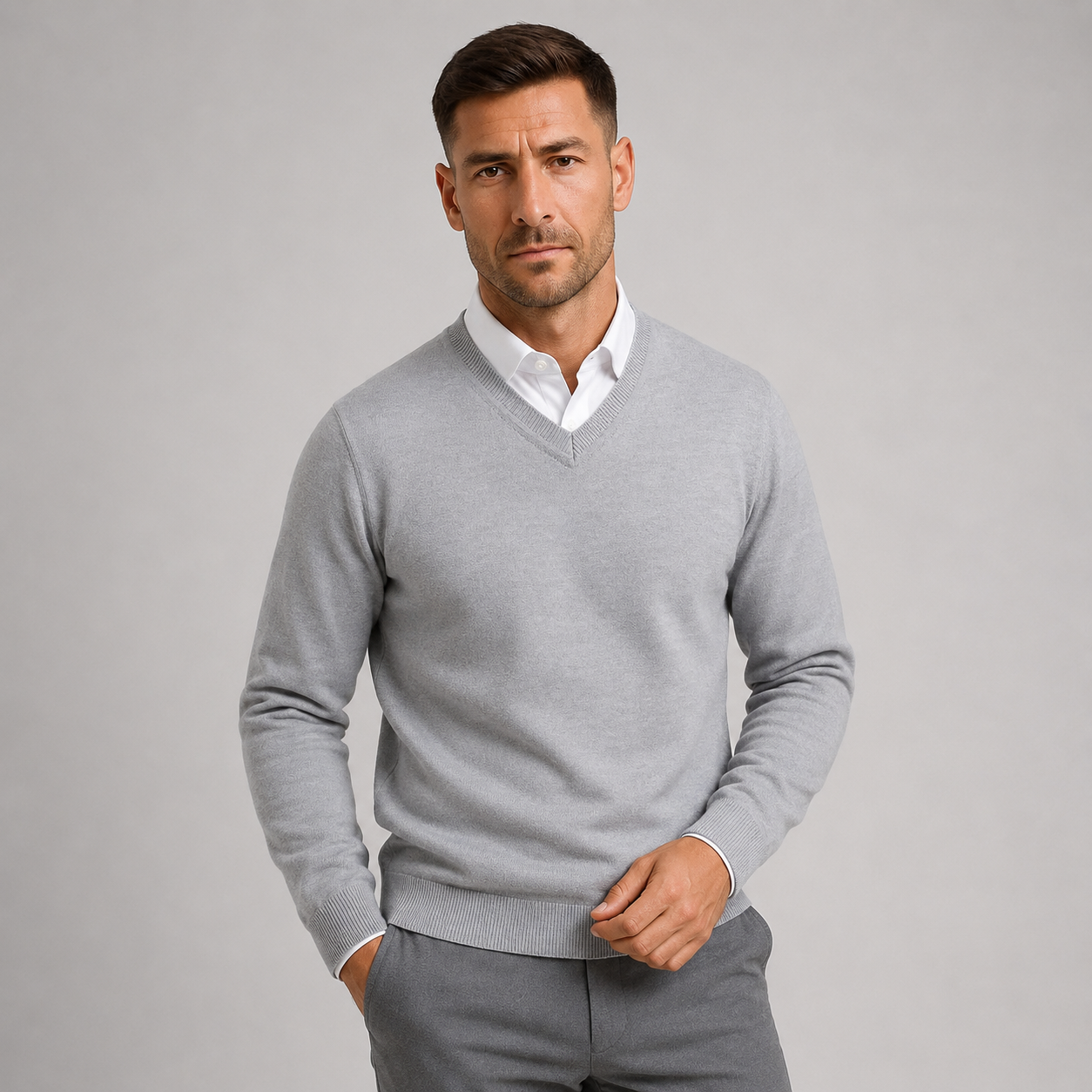 Montarello Men's Jumper Pullover V-Neck Slim Fit