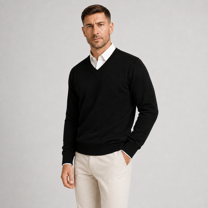 Montarello Men's Jumper Pullover V-Neck Slim Fit