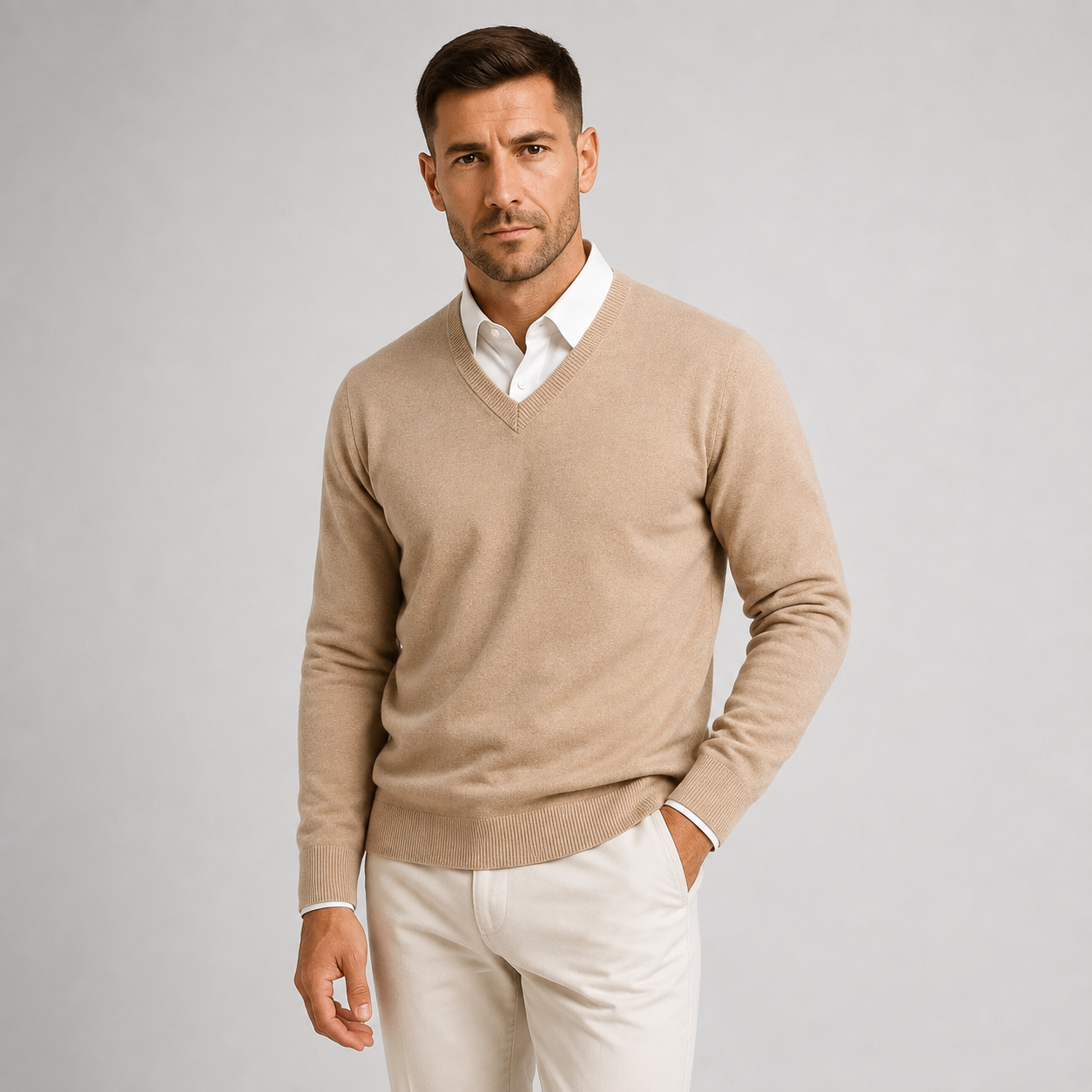 Montarello Men's Jumper Pullover V-Neck Slim Fit