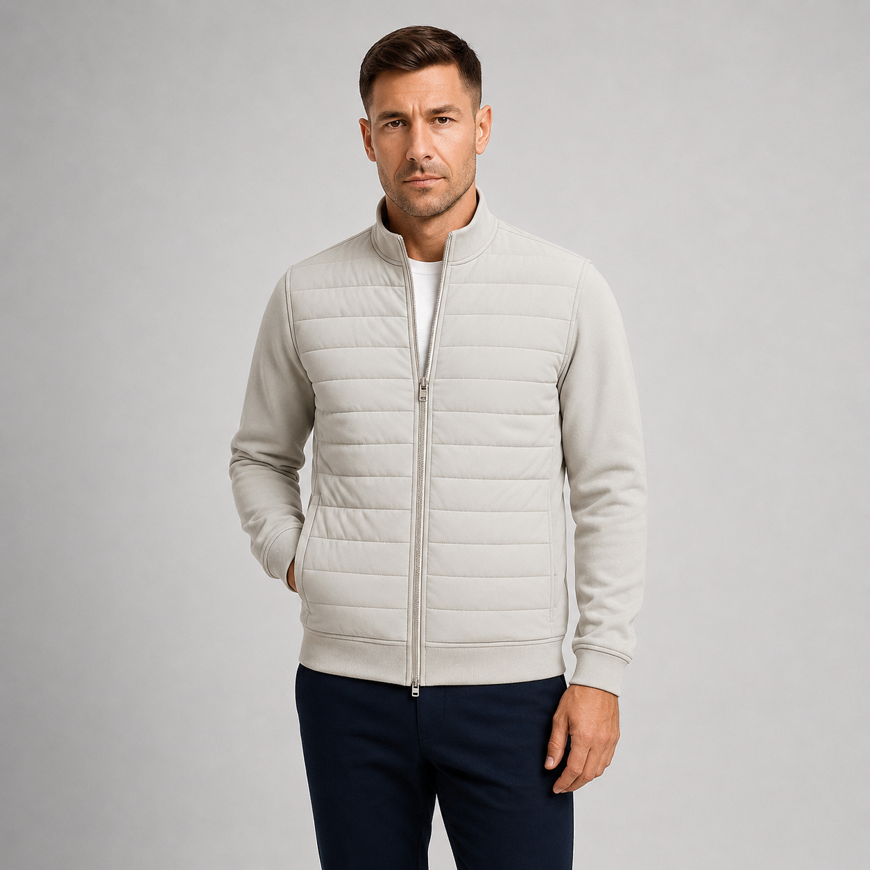 Montarello Men's Quilted Jacket Hybrid Knitted Sleeves