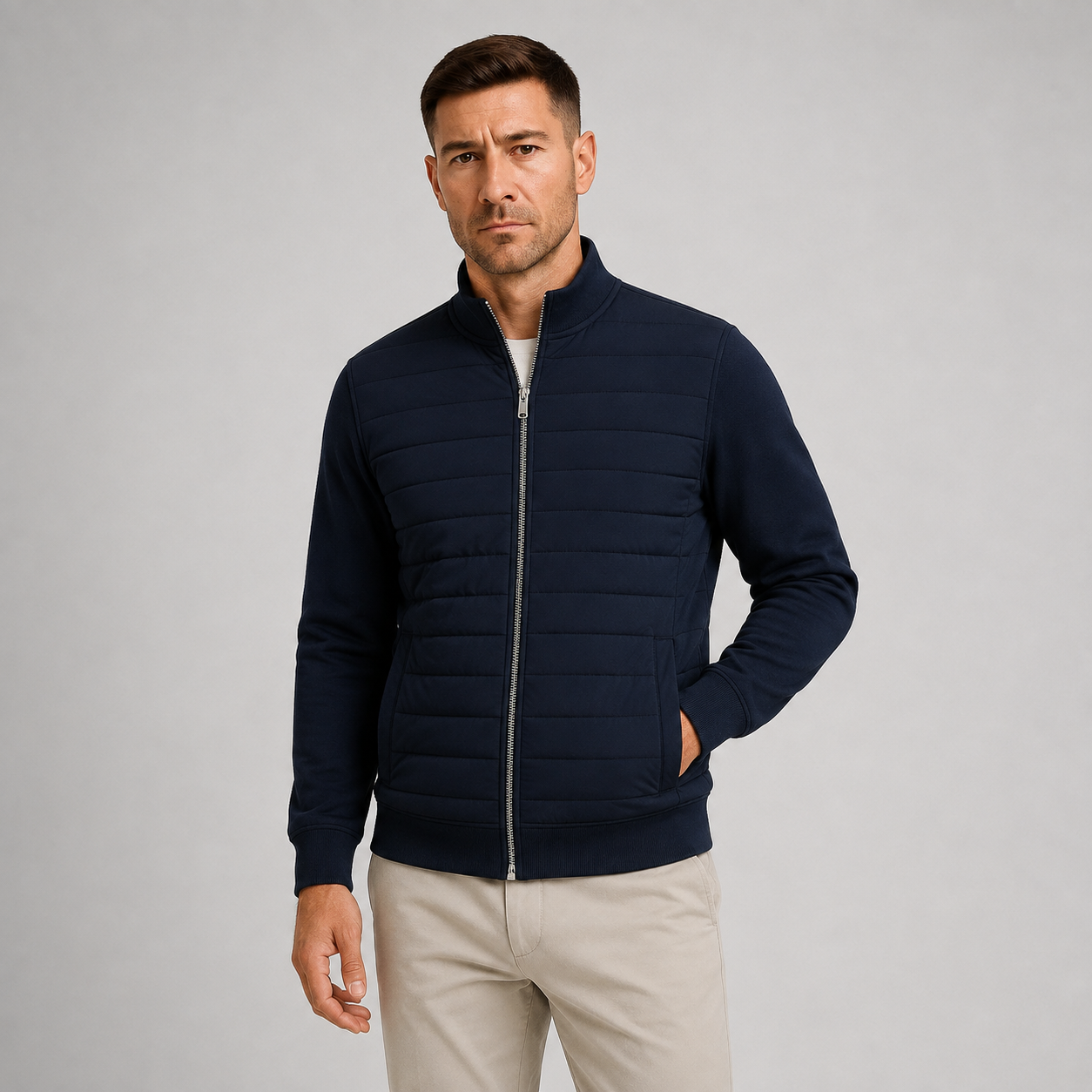 Montarello Men's Quilted Jacket Hybrid Knitted Sleeves