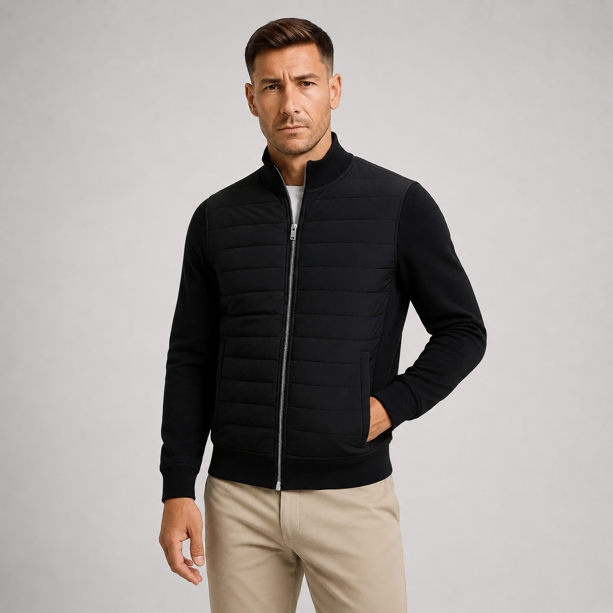 Montarello Men's Quilted Jacket Hybrid Knitted Sleeves