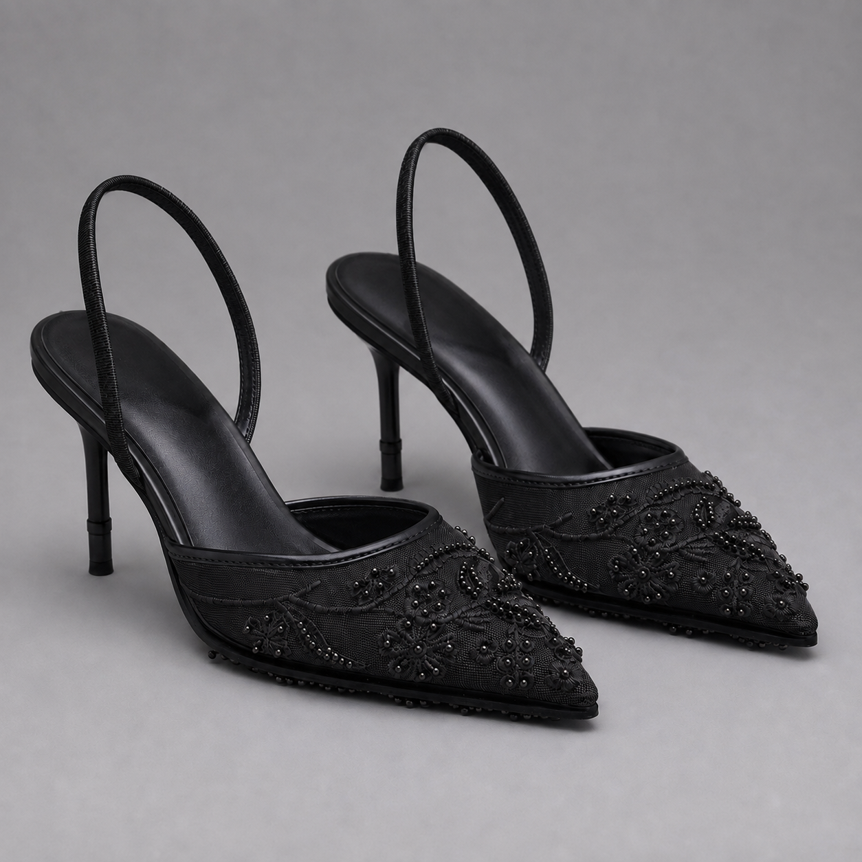 Montarello Women's Embroidered Mesh Kitten Heel Slingbacks