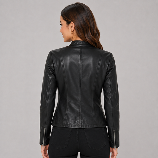 Montarello Women's Faux Leather Biker Jacket with Zip Front