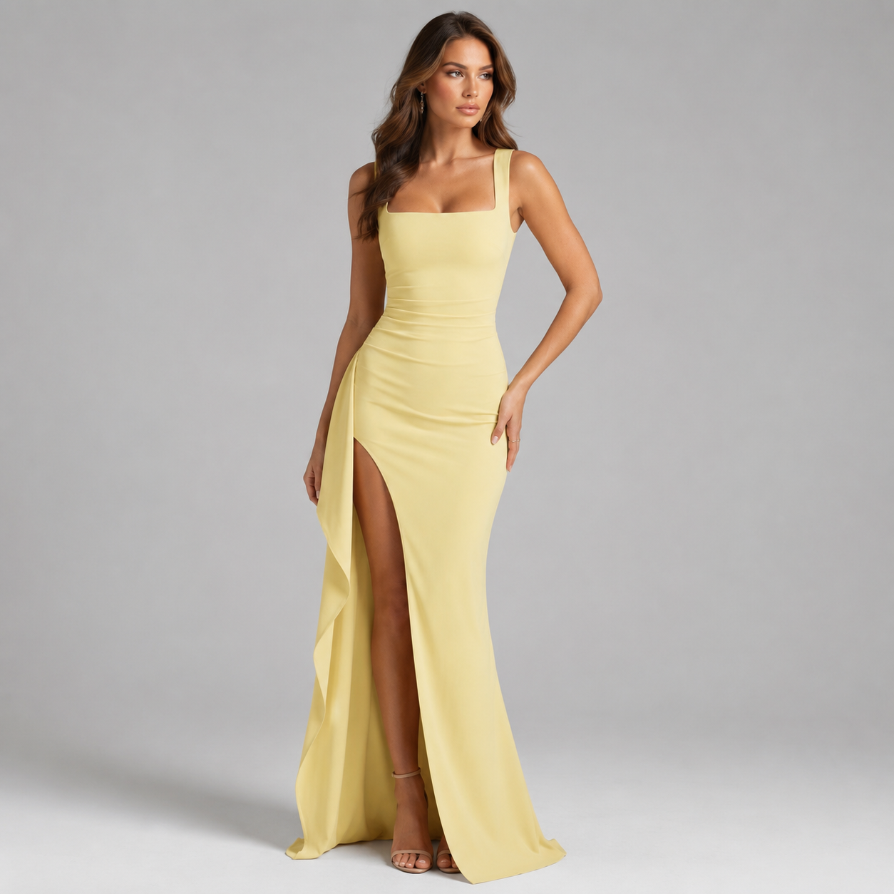 Montarello Women's Bodycon Slip Maxi Dress with Open Back and Side Split