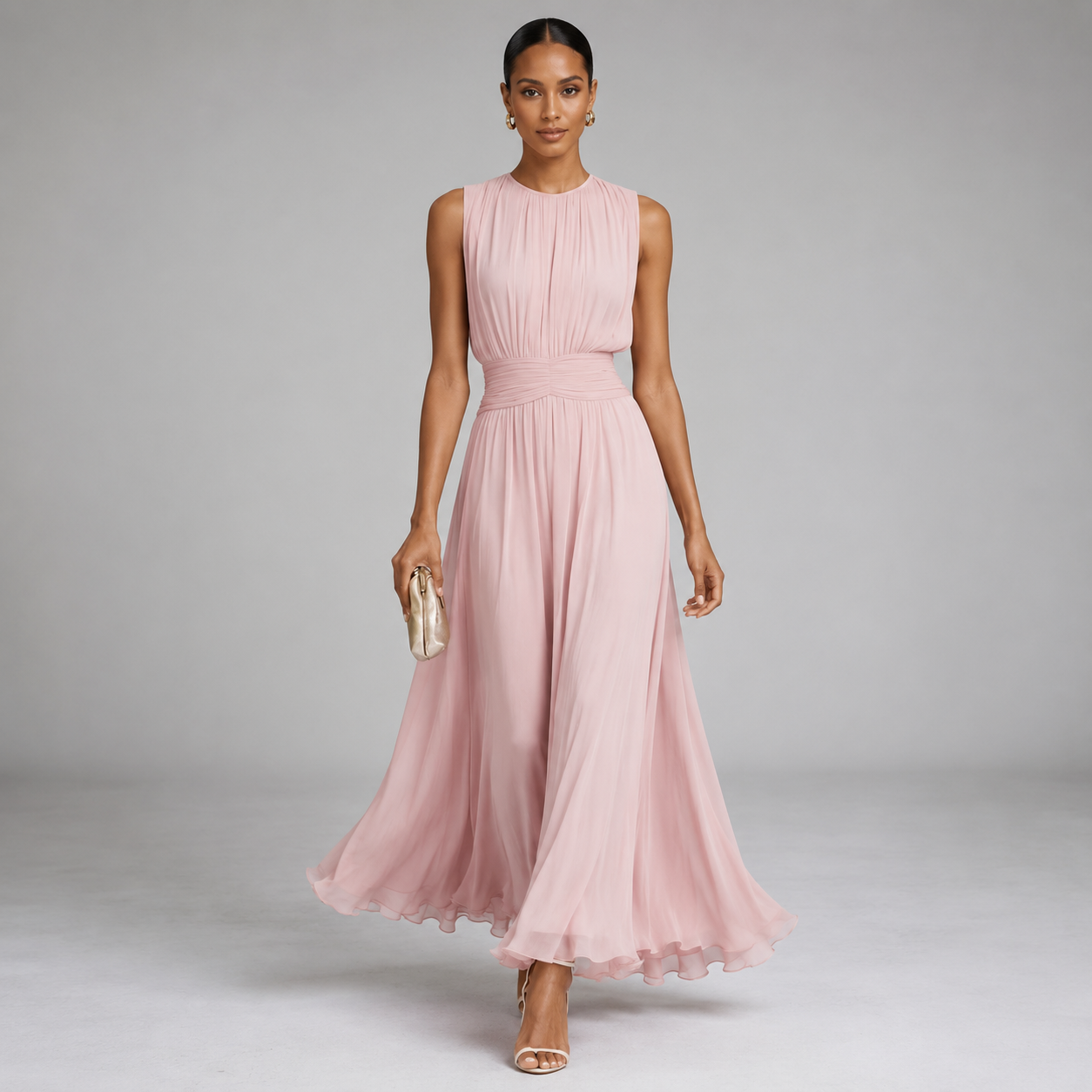 Montarello Women's Chiffon Sleeveless Maxi Dress A-Line