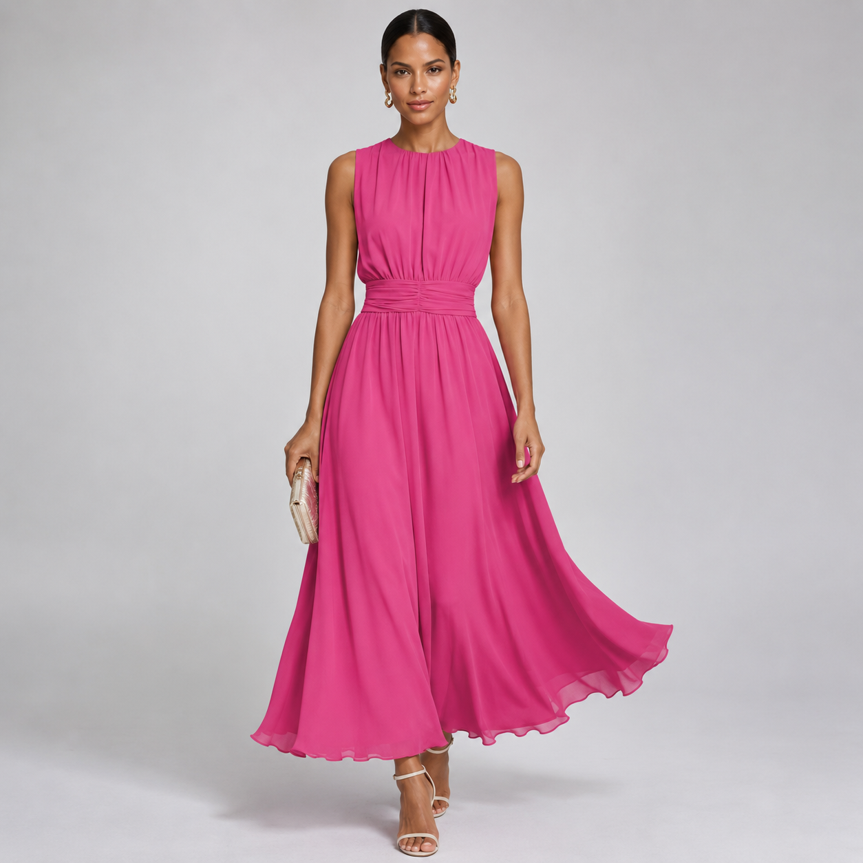Montarello Women's Chiffon Sleeveless Maxi Dress A-Line