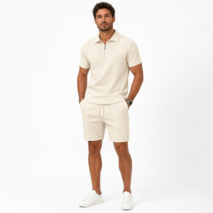 Montarello Men's Zip-Neck Polo Shirt & Shorts Co-ord Set