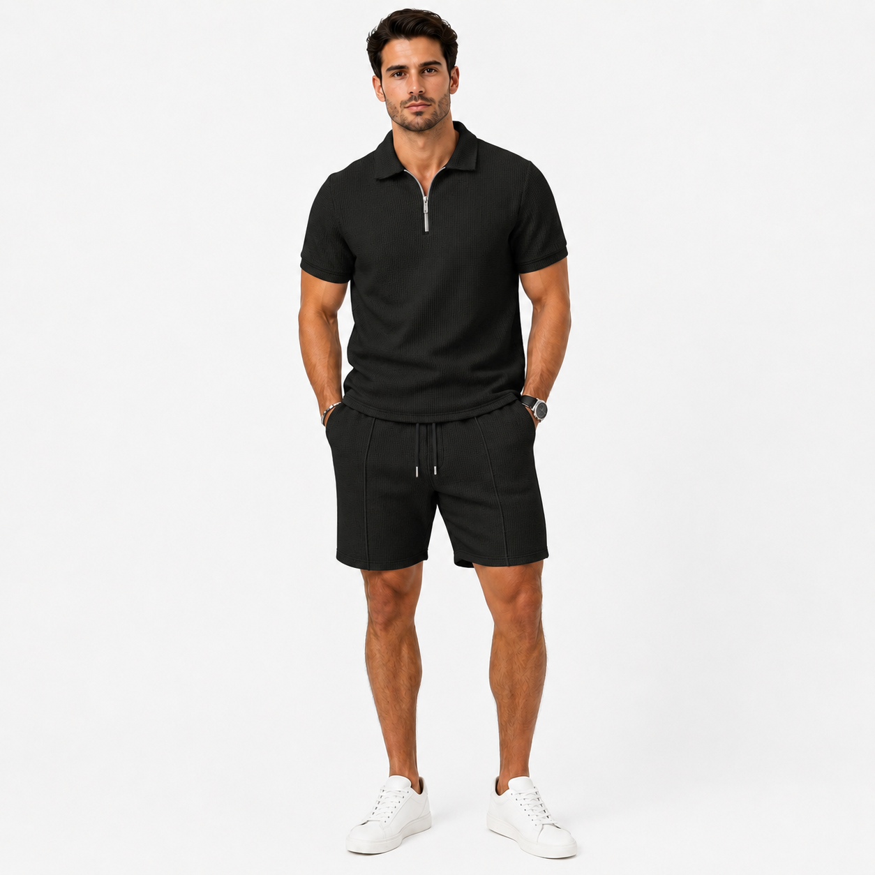 Montarello Men's Zip-Neck Polo Shirt & Shorts Co-ord Set