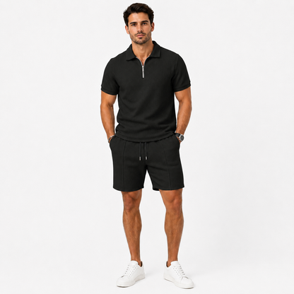 Montarello Men's Zip-Neck Polo Shirt & Shorts Co-ord Set