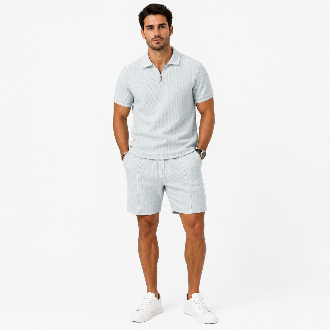 Montarello Men's Zip-Neck Polo Shirt & Shorts Co-ord Set