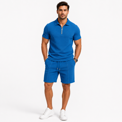 Montarello Men's Zip-Neck Polo Shirt & Shorts Co-ord Set