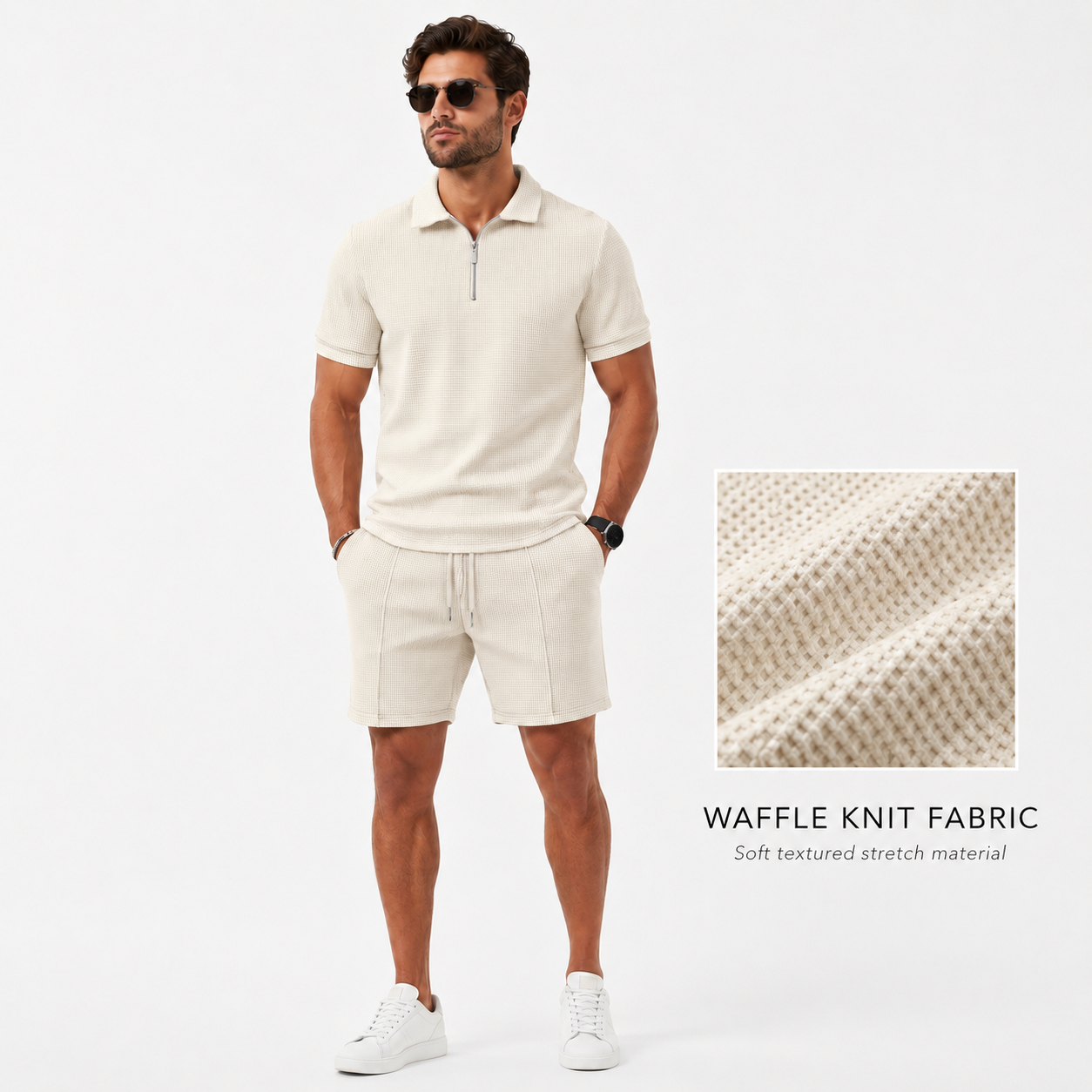 Montarello Men's Zip-Neck Polo Shirt & Shorts Co-ord Set