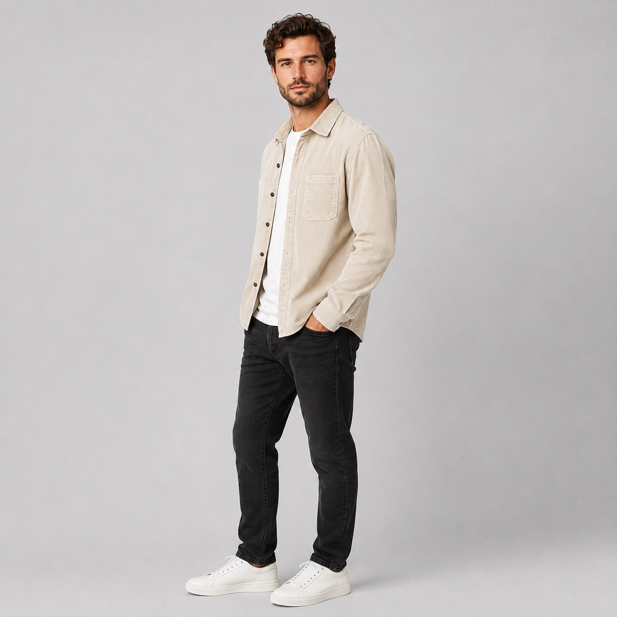 Montarello Men's Overshirt Corduroy Shacket Lapel Collar