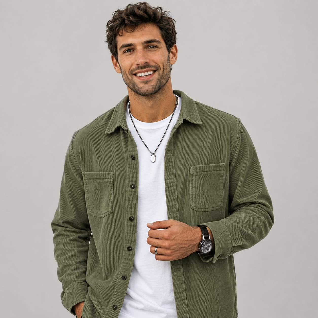 Montarello Men's Overshirt Corduroy Shacket Lapel Collar