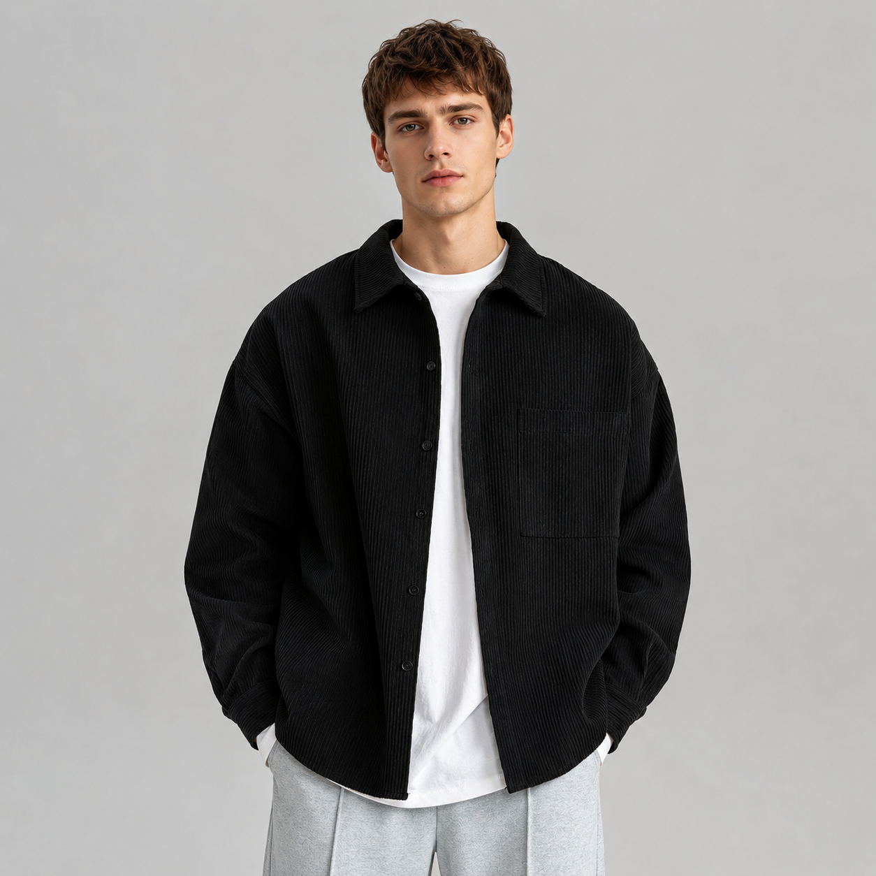 Montarello Men's Overshirt Notched Collar Loose Fit