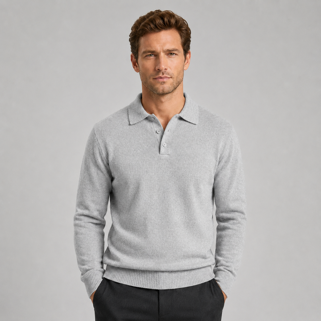 Montarello Men's Polo Jumper Knitted Textured Relaxed Fit