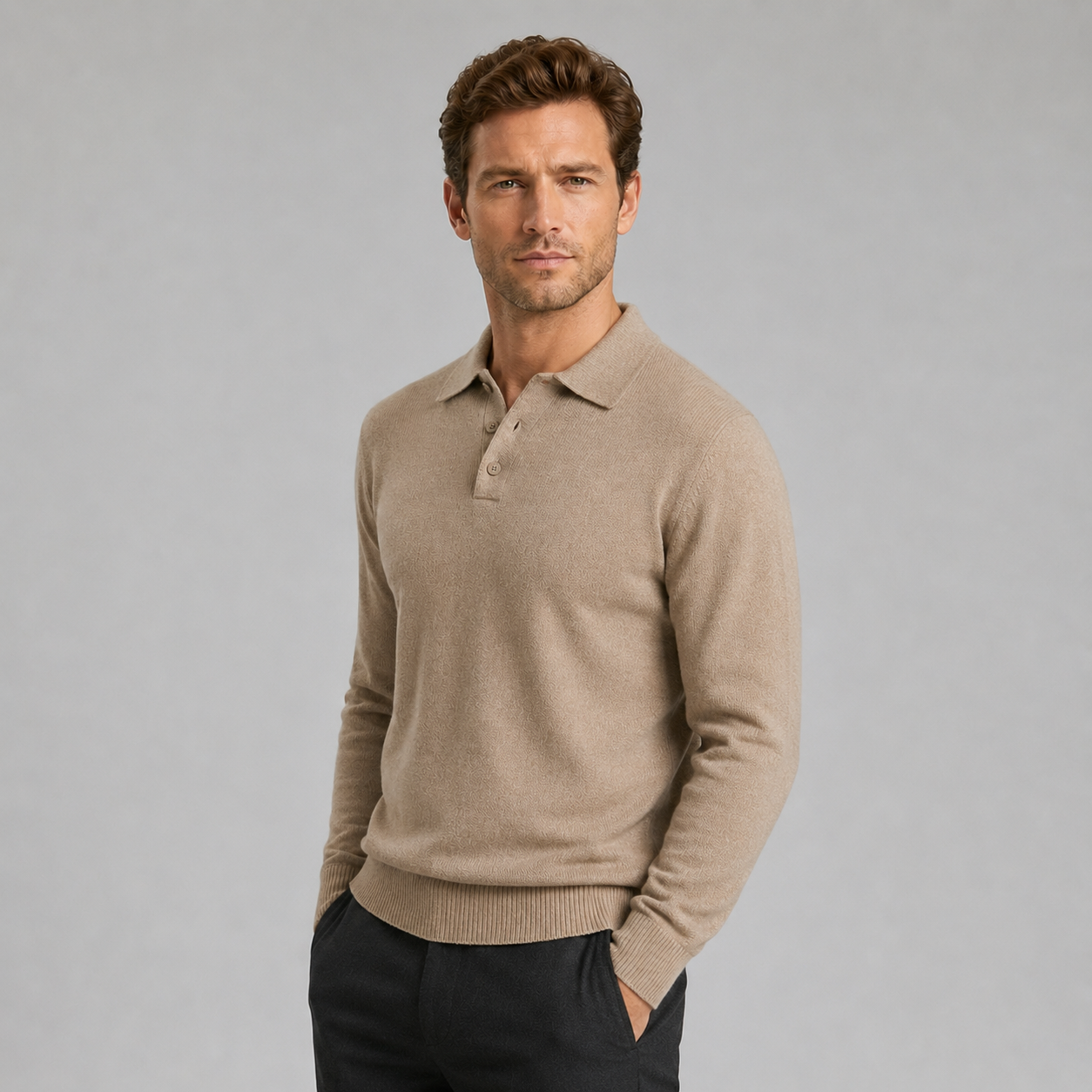 Montarello Men's Polo Jumper Knitted Textured Relaxed Fit