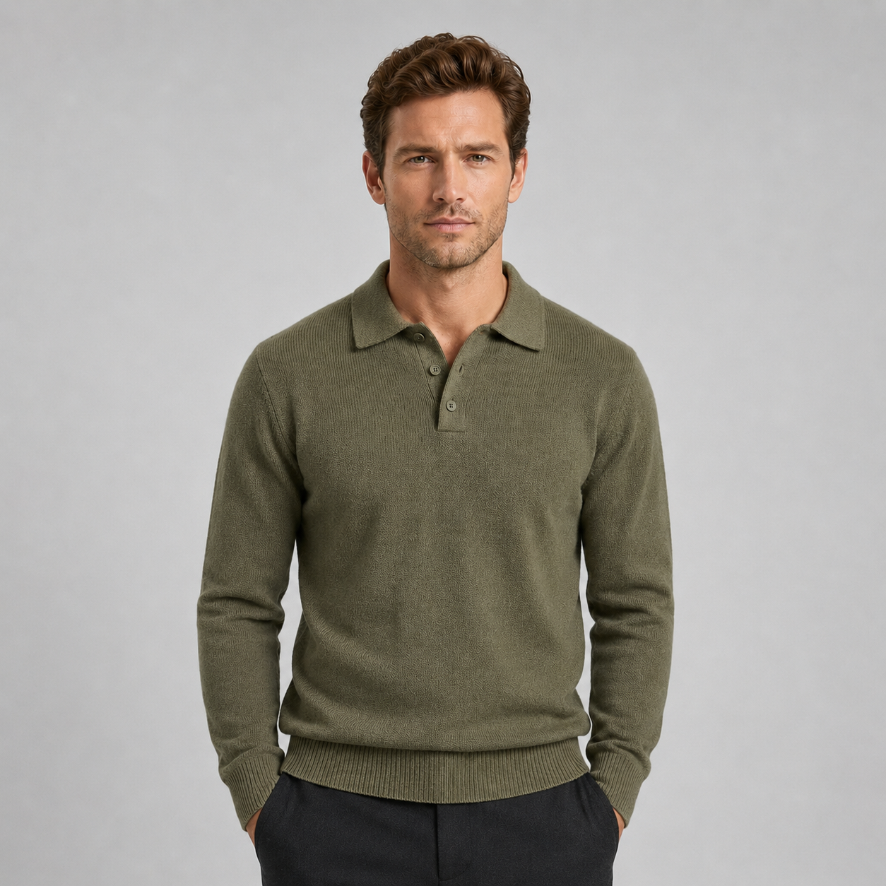 Montarello Men's Polo Jumper Knitted Textured Relaxed Fit