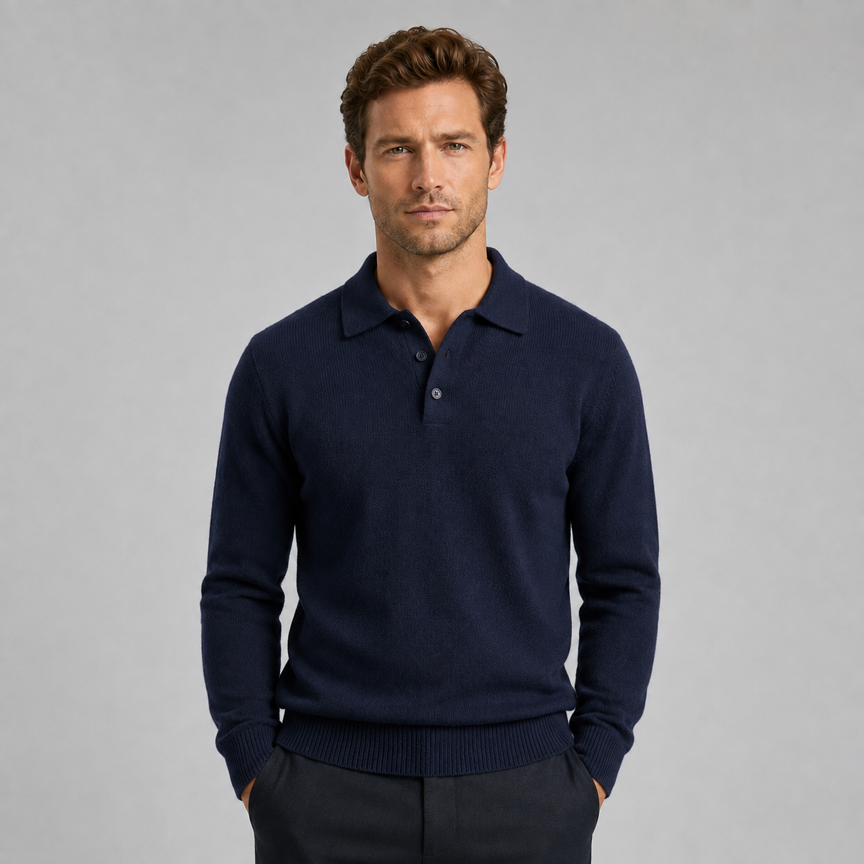 Montarello Men's Polo Jumper Knitted Textured Relaxed Fit