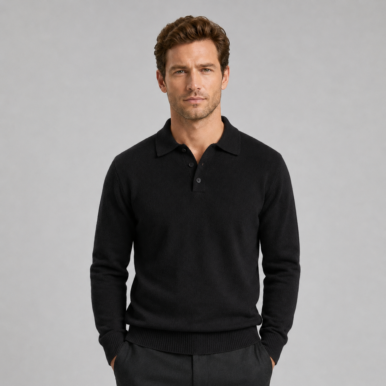 Montarello Men's Polo Jumper Knitted Textured Relaxed Fit