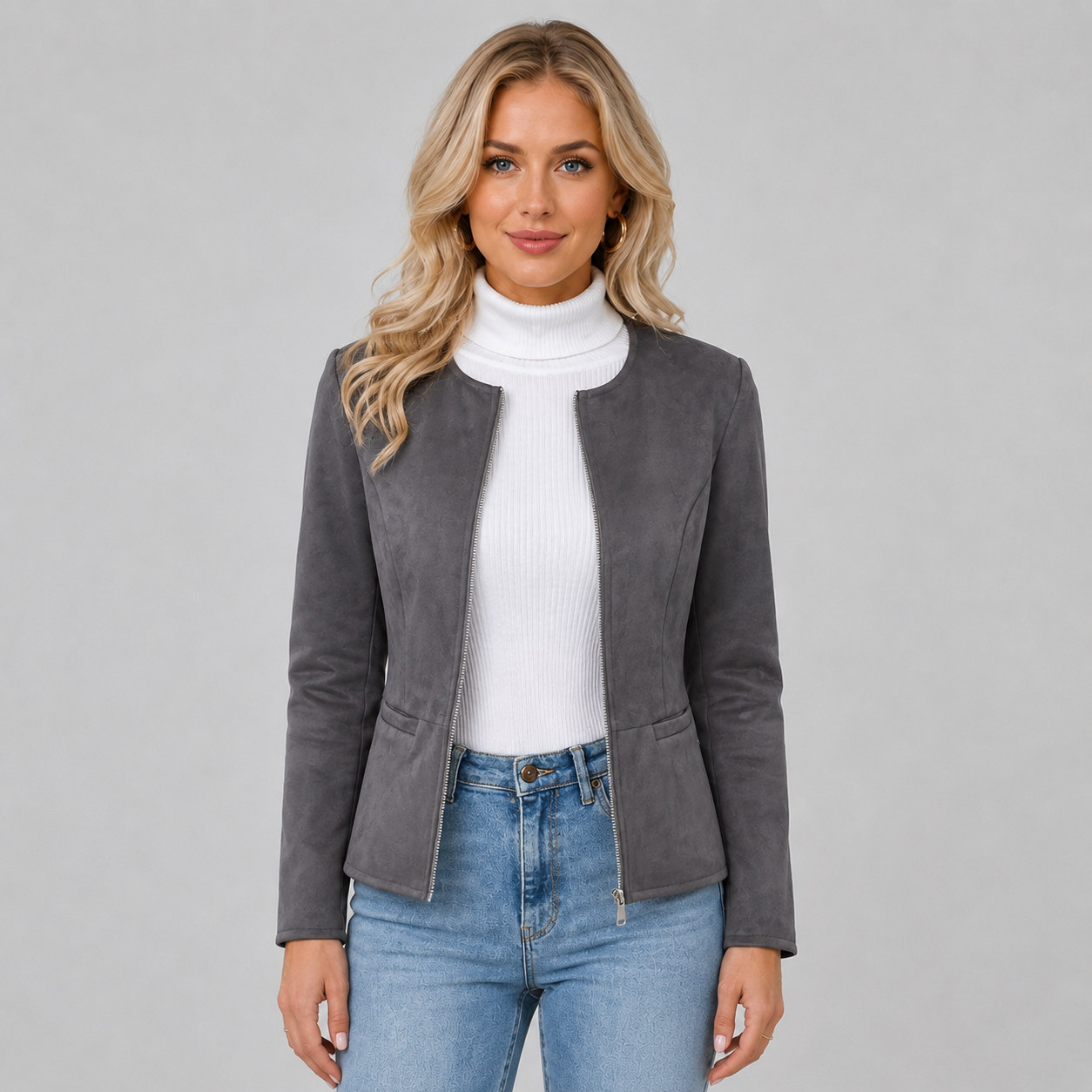 Montarello Women's Jacket Suede-Look Cropped Zip Up