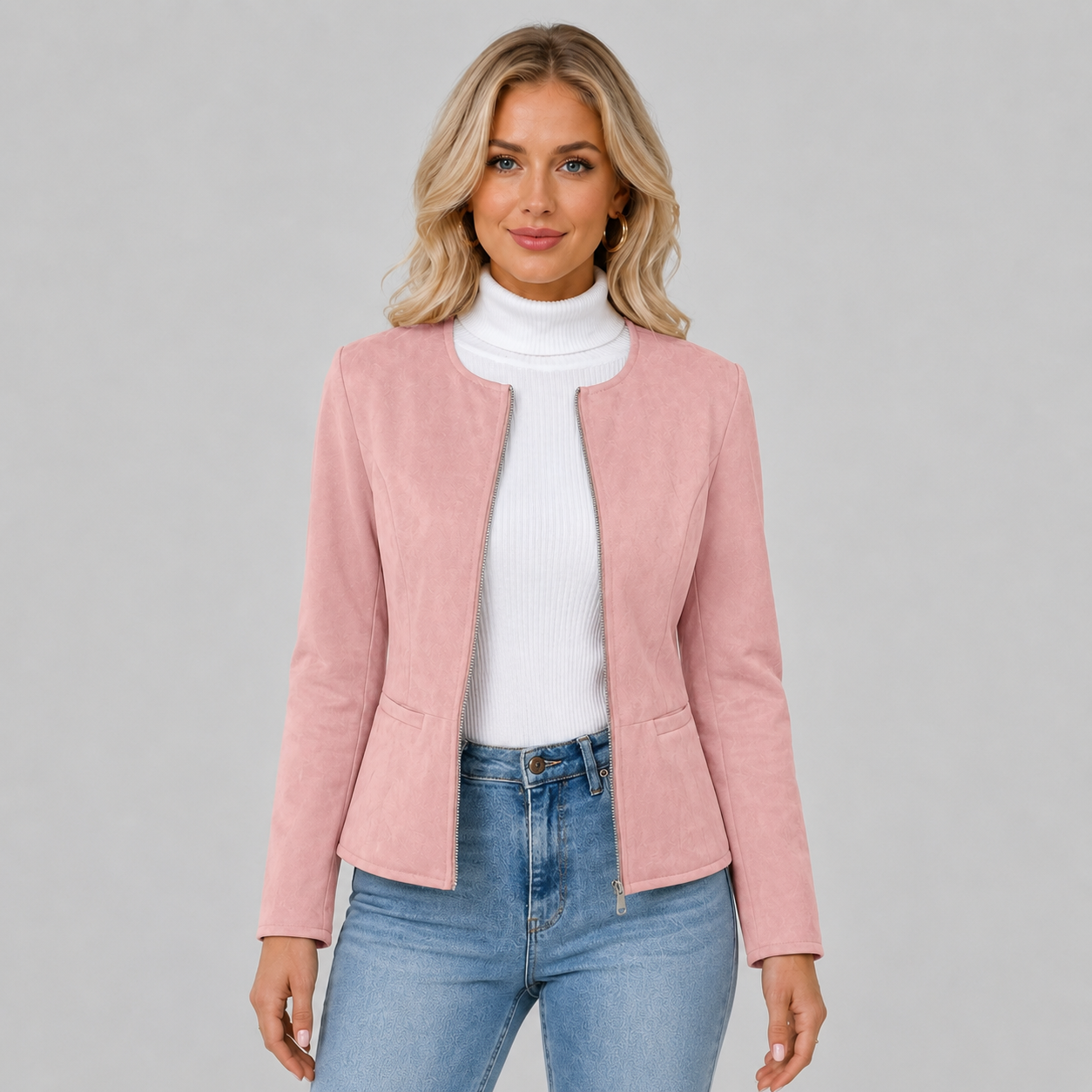 Montarello Women's Jacket Suede-Look Cropped Zip Up