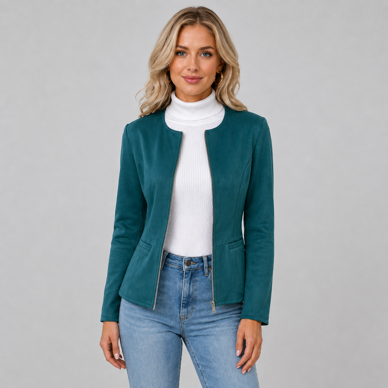 Montarello Women's Jacket Suede-Look Cropped Zip Up