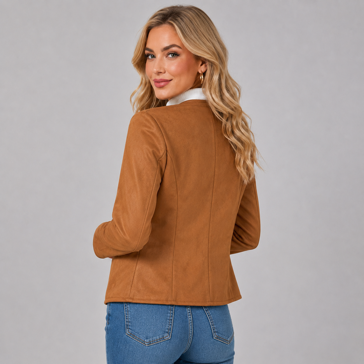 Montarello Women's Jacket Suede-Look Cropped Zip Up