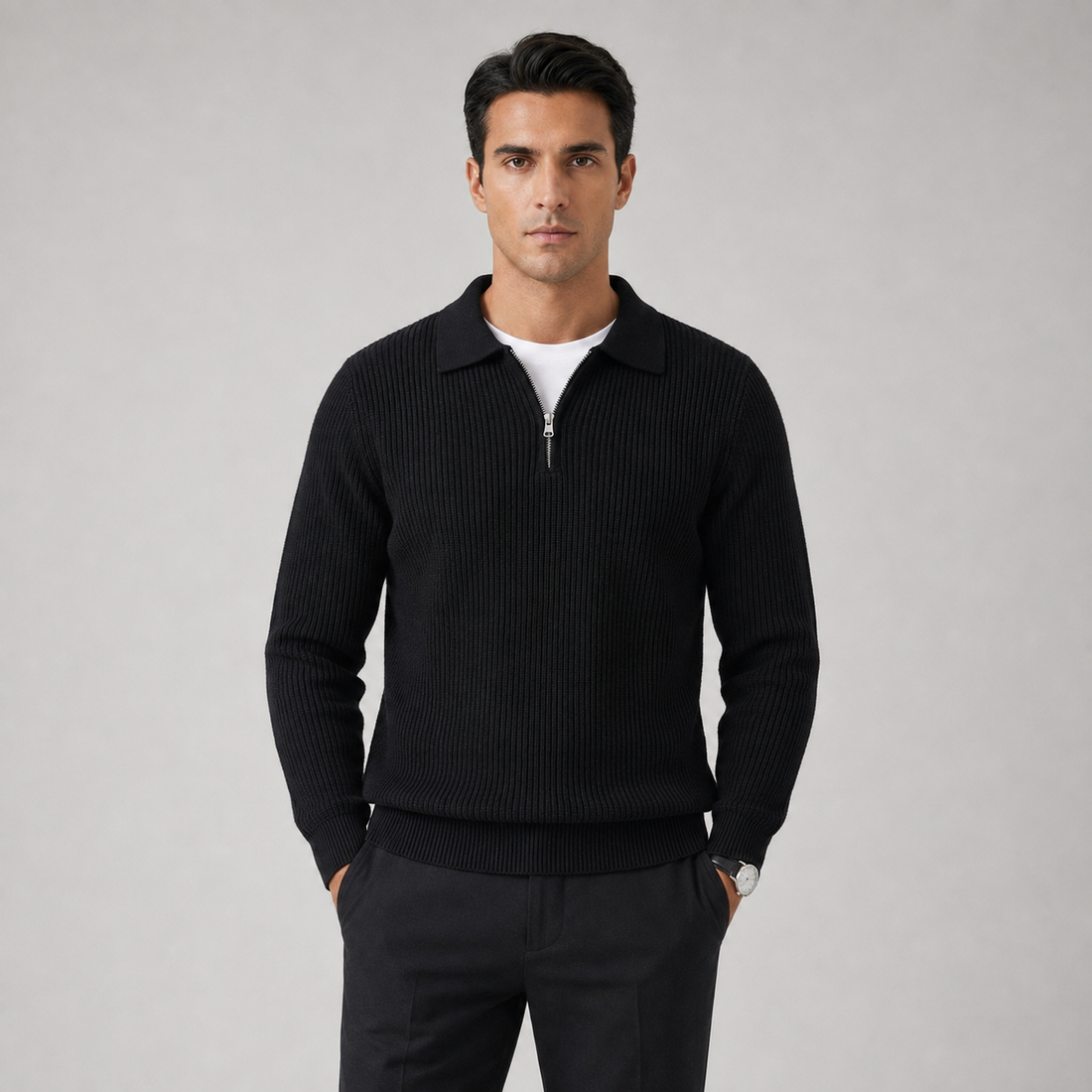 Montarello Men's Quarter Zip Jumper Waffle Knit