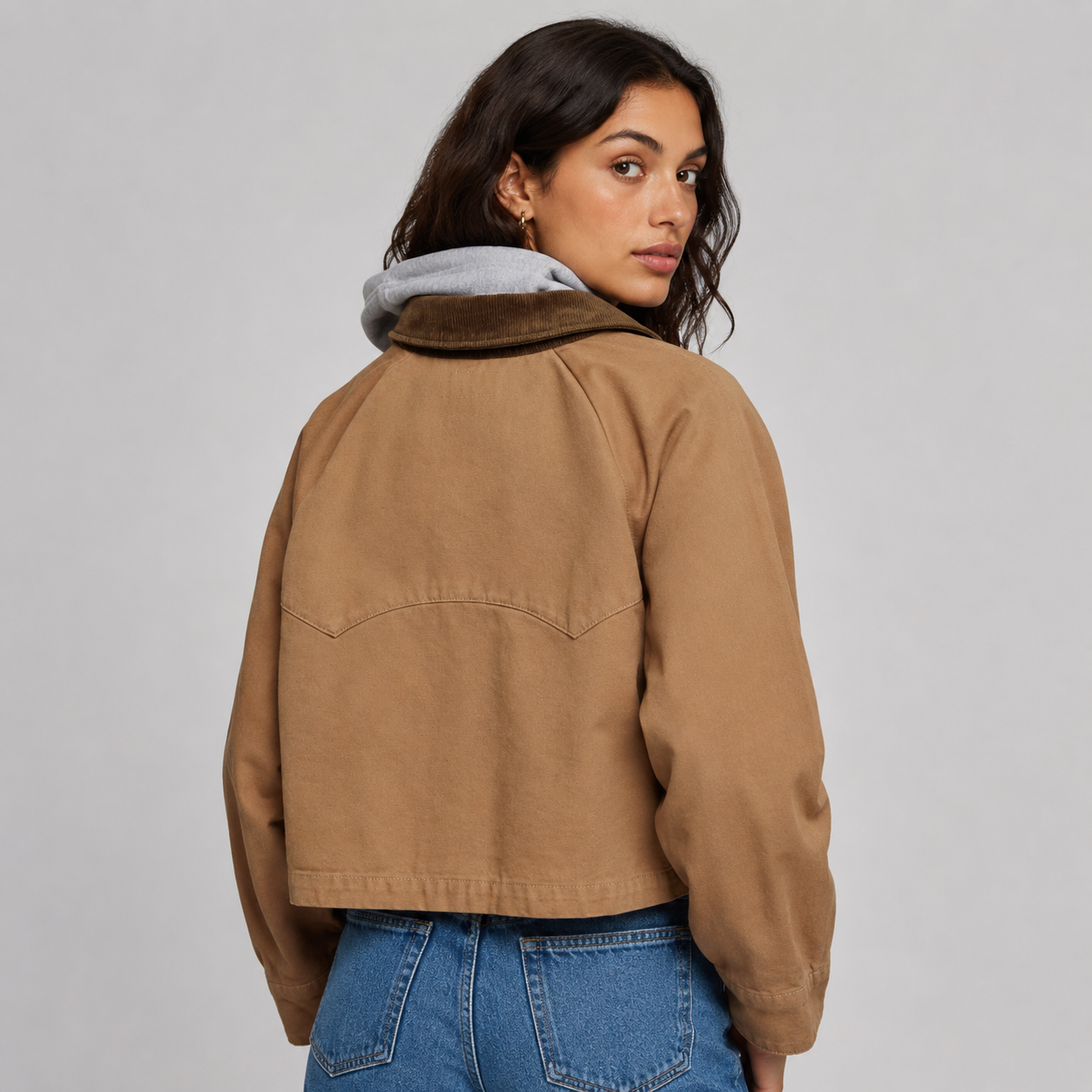 Montarello Women's Barn Jacket with Corduroy Collar and Utility Pockets