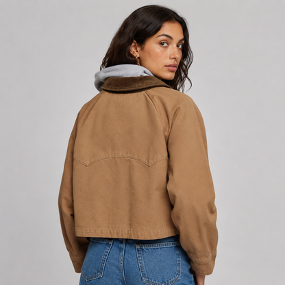 Montarello Women's Barn Jacket with Corduroy Collar and Utility Pockets