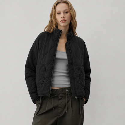 Montarello Women's Quilted Jacket with High Collar and Patch Pockets