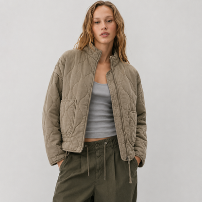 Montarello Women's Quilted Jacket with High Collar and Patch Pockets