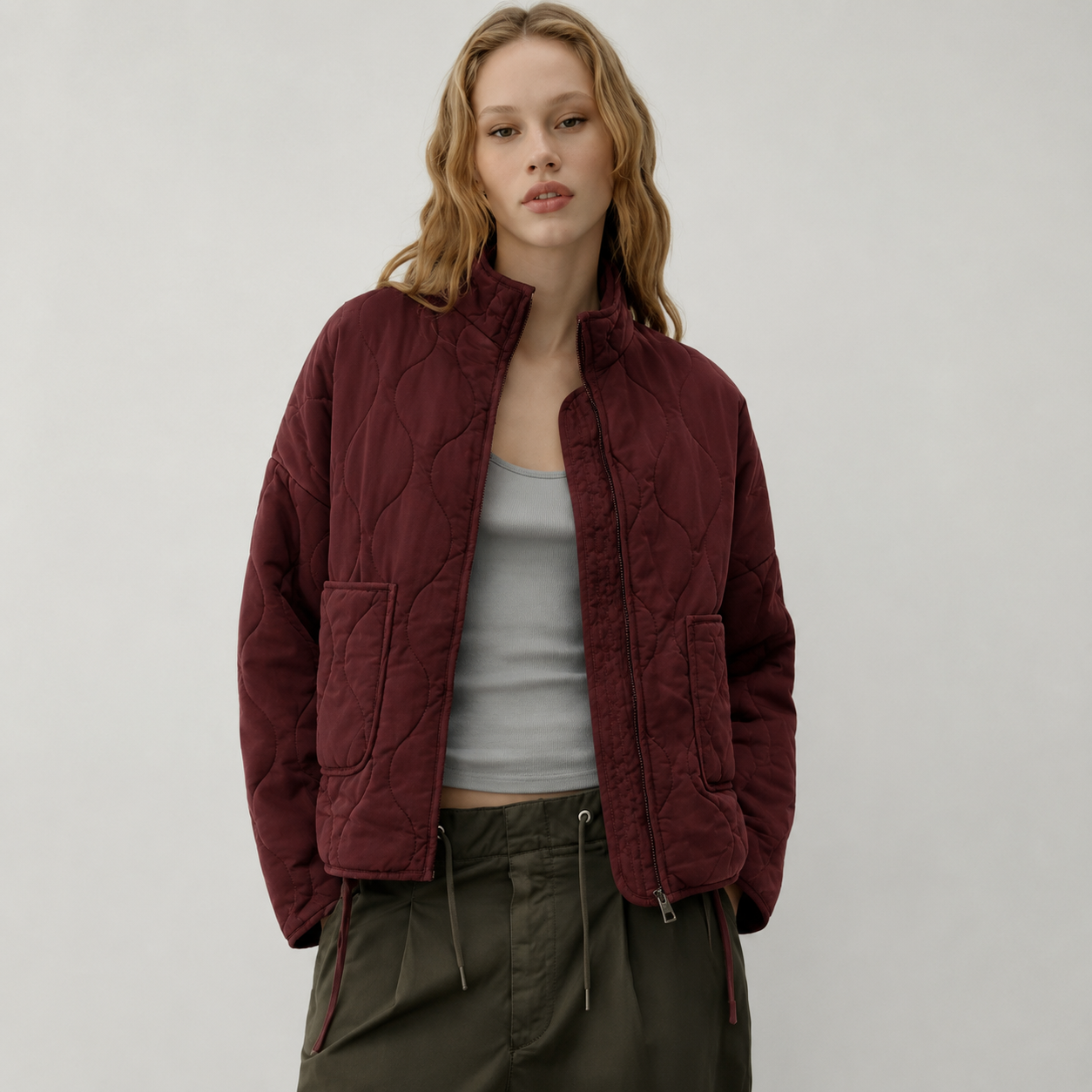 Montarello Women's Quilted Jacket with High Collar and Patch Pockets