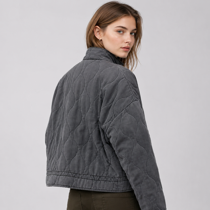 Montarello Women's Quilted Jacket with High Collar and Patch Pockets