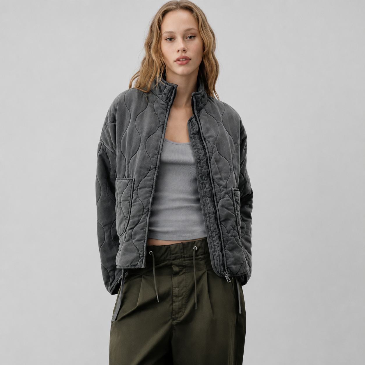 Montarello Women's Quilted Jacket with High Collar and Patch Pockets