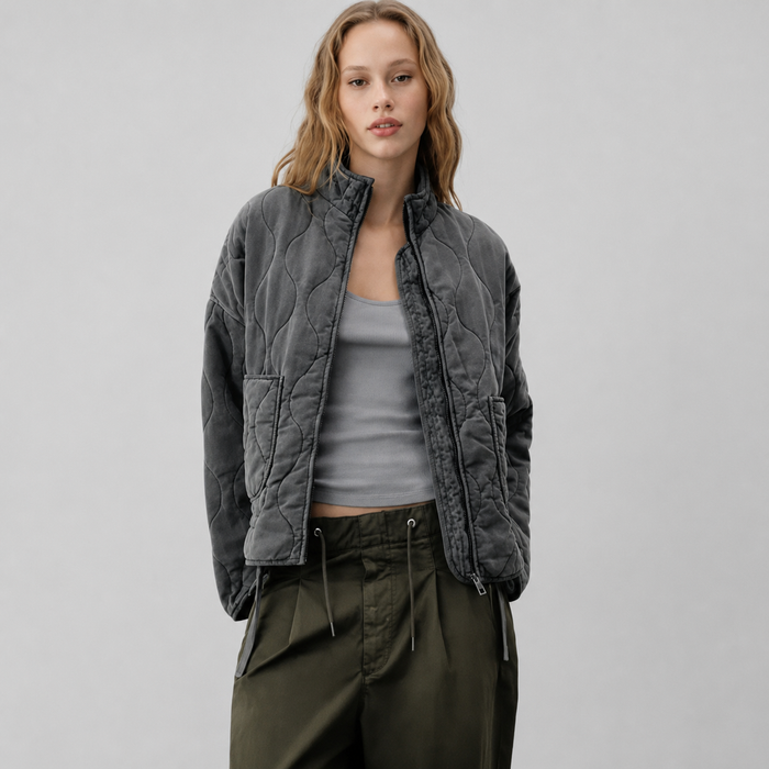 Montarello Women's Quilted Jacket with High Collar and Patch Pockets