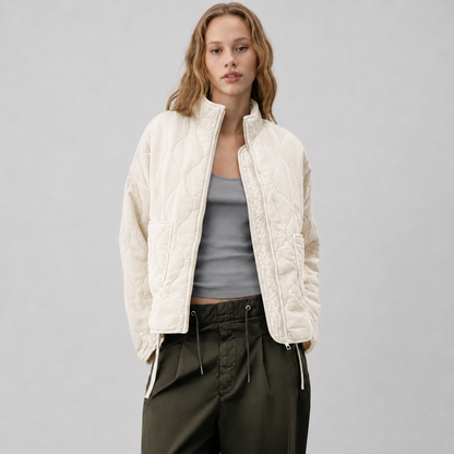 Montarello Women's Quilted Jacket with High Collar and Patch Pockets