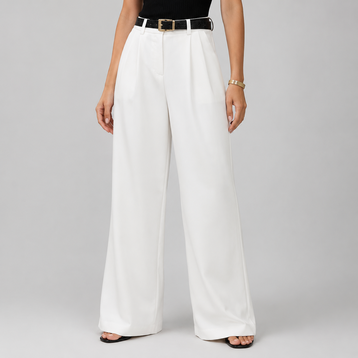 Montarello Women's Tailored Wide Leg Trousers with High Rise Waist
