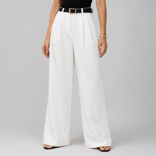 Montarello Women's Tailored Wide Leg Trousers with High Rise Waist