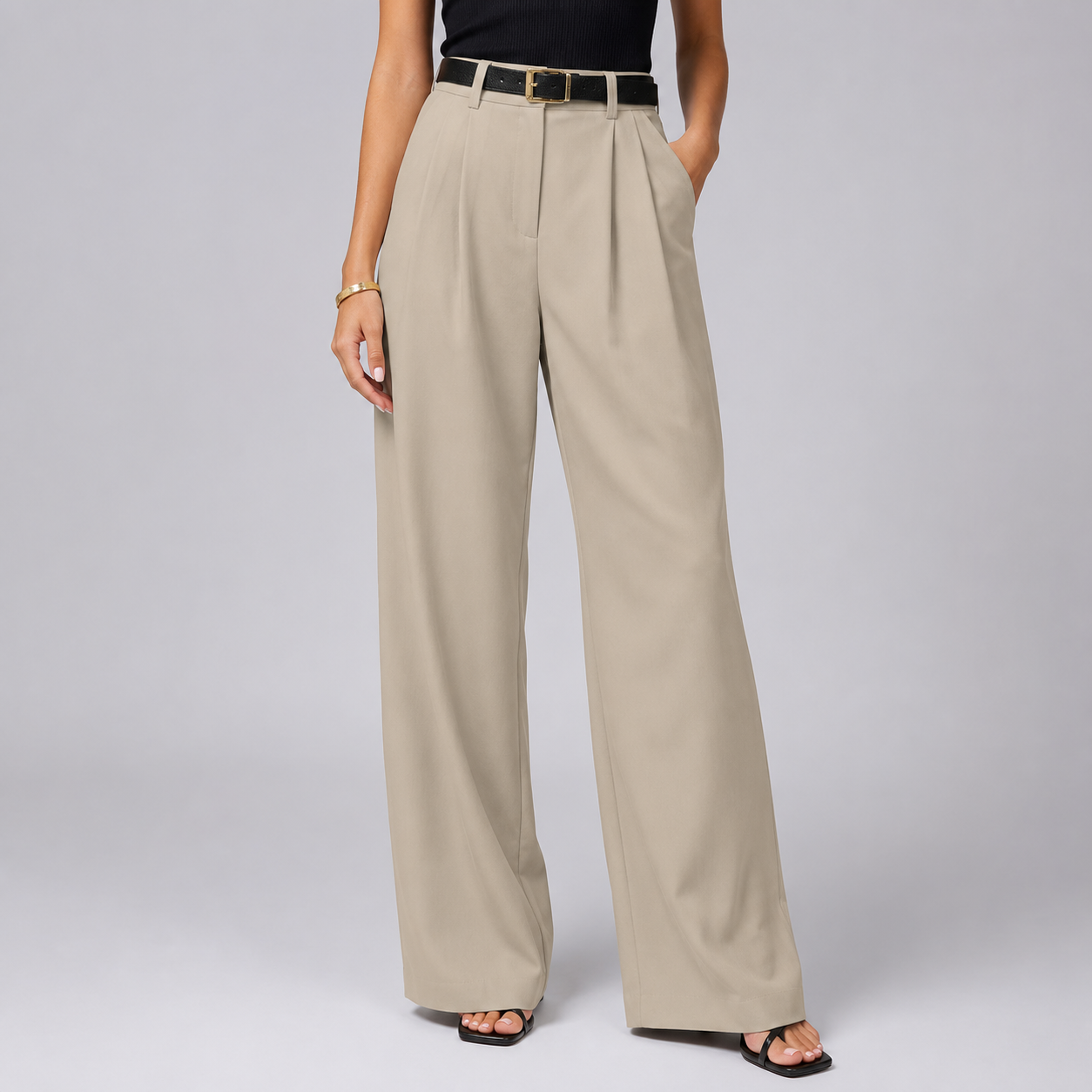 Montarello Women's Tailored Wide Leg Trousers with High Rise Waist